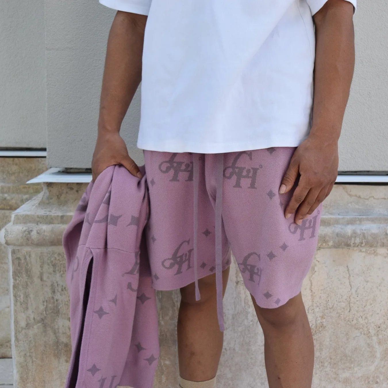 Jumbo Monogram Plush Shorts- Lavendar/Grape
