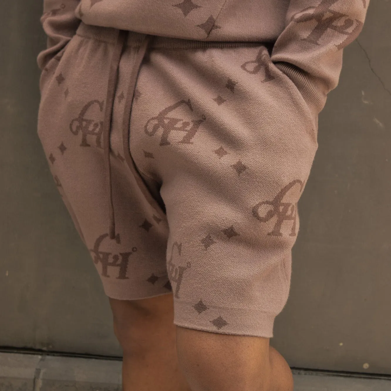 Jumbo Monogram Plush Shorts- Taupe/Mocha