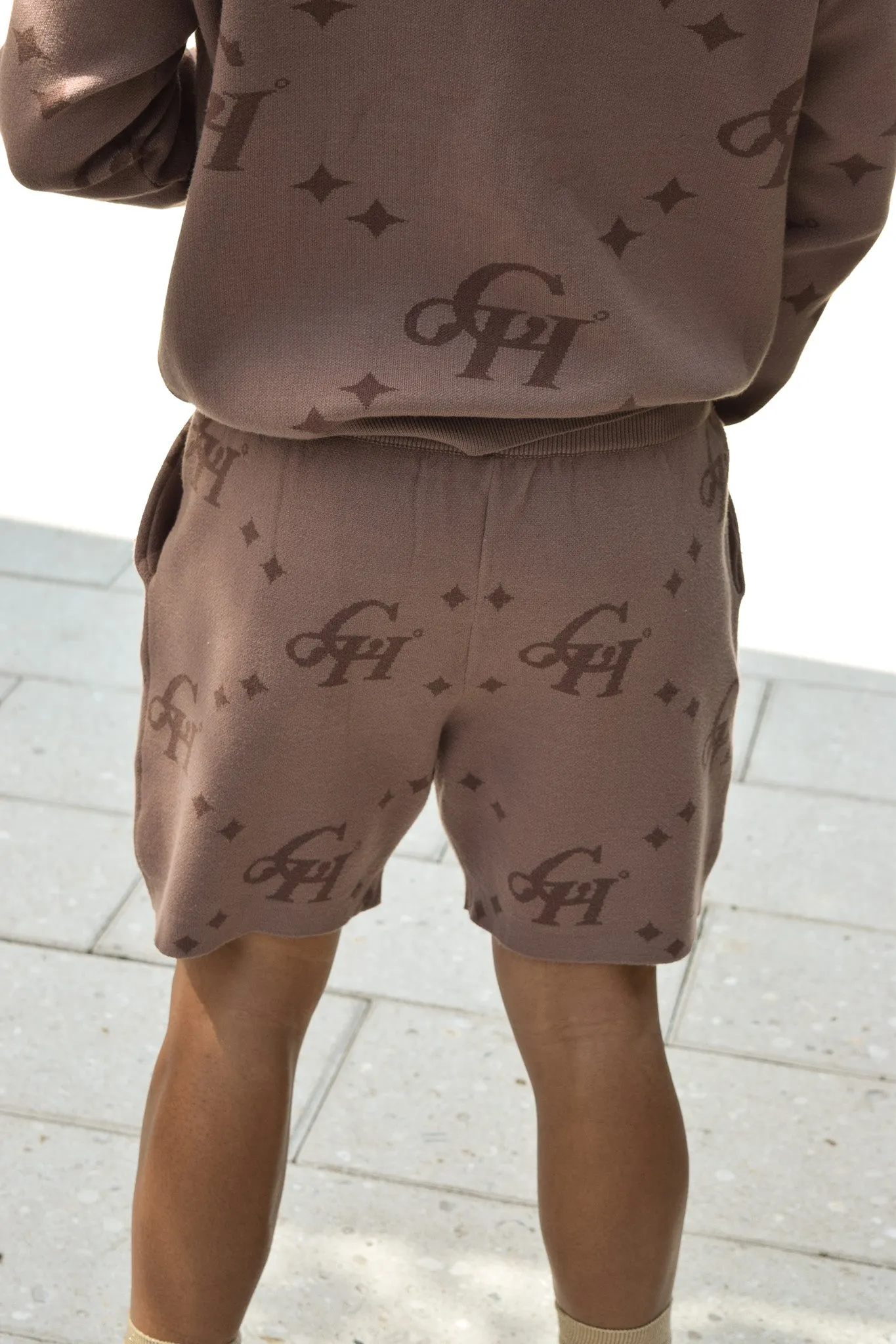 Jumbo Monogram Plush Shorts- Taupe/Mocha
