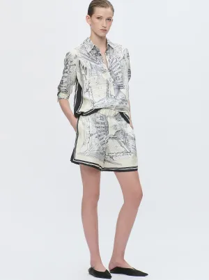 JUVIA Rome silk print shorts White