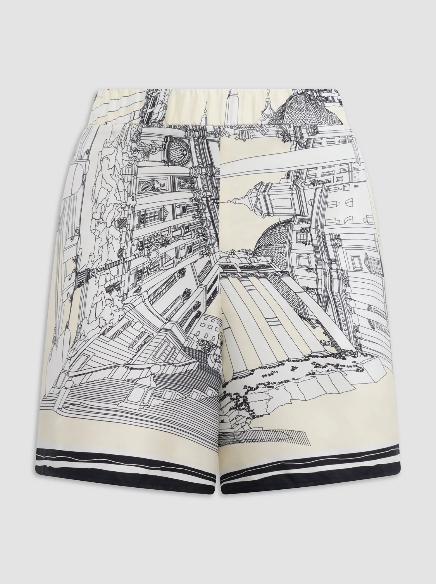 JUVIA Rome silk print shorts White