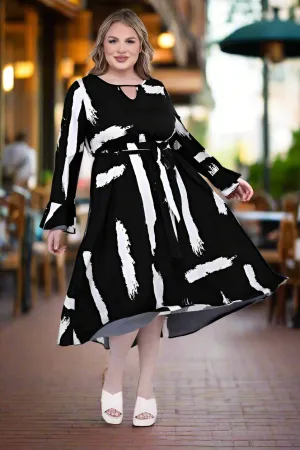 Keyhole Neck Belted Midi Dress