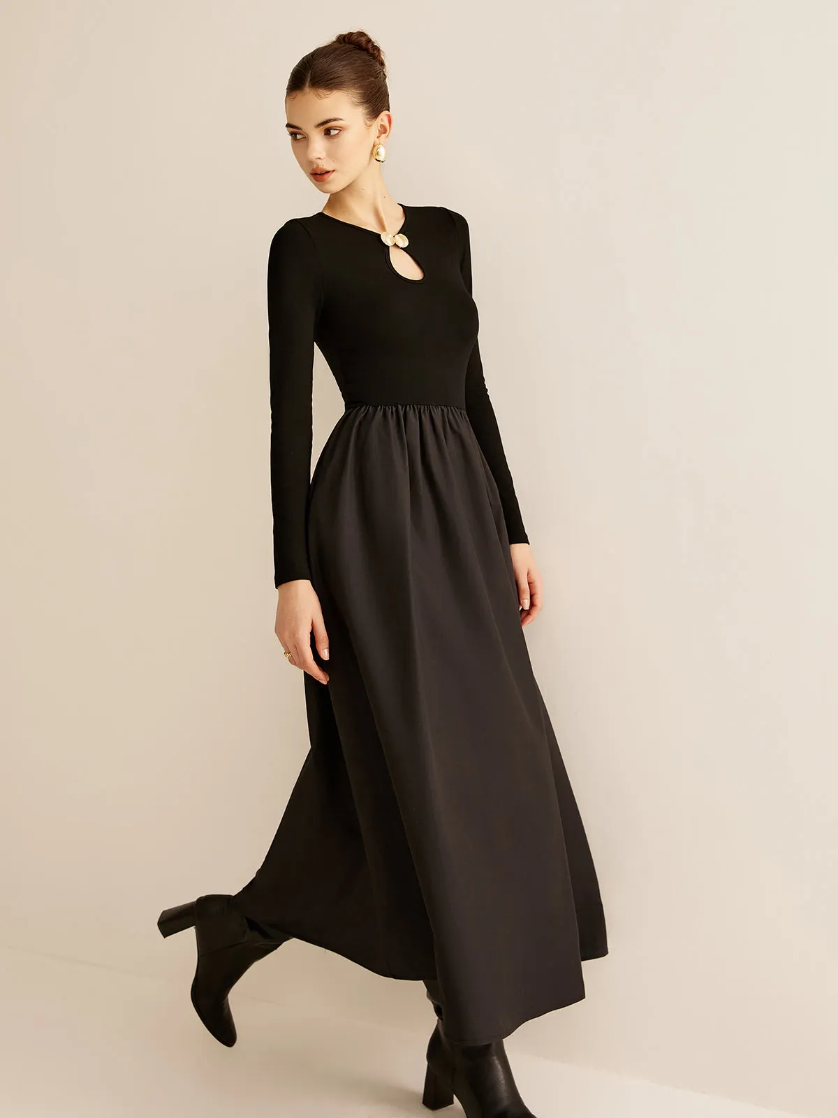 Keyhole Neckline Panel Dress