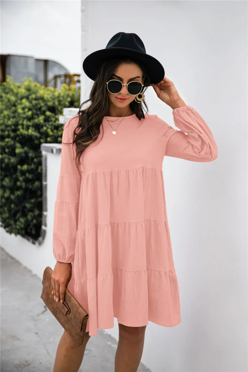 KHD Balloon Sleeve Keyhole Tiered Dress (3 Colors)