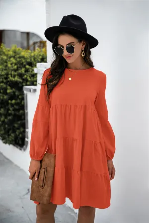 KHD Balloon Sleeve Keyhole Tiered Dress (3 Colors)