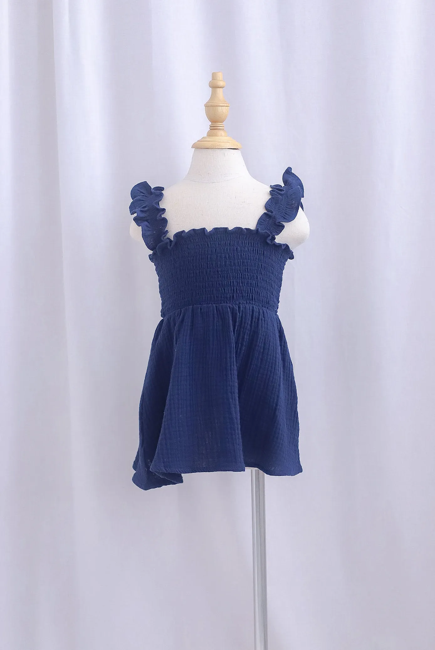 *KIDS* Bliss Ruffle Strap Smock Dress In Navy Blue