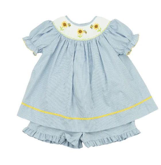 Kids on King Smocked Sunflower Two Piece Shorts Set