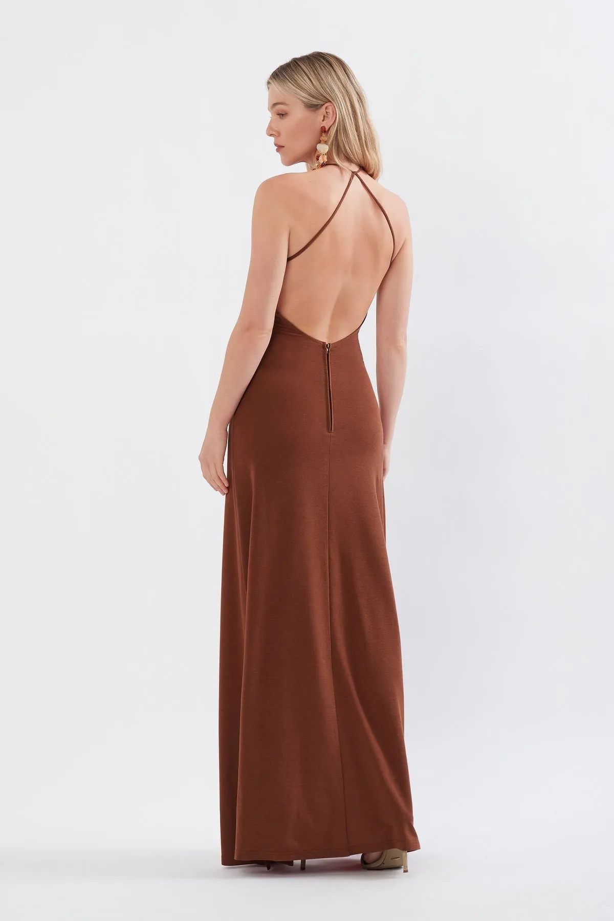 KNITTED KEYHOLE GOWN IN SPICE