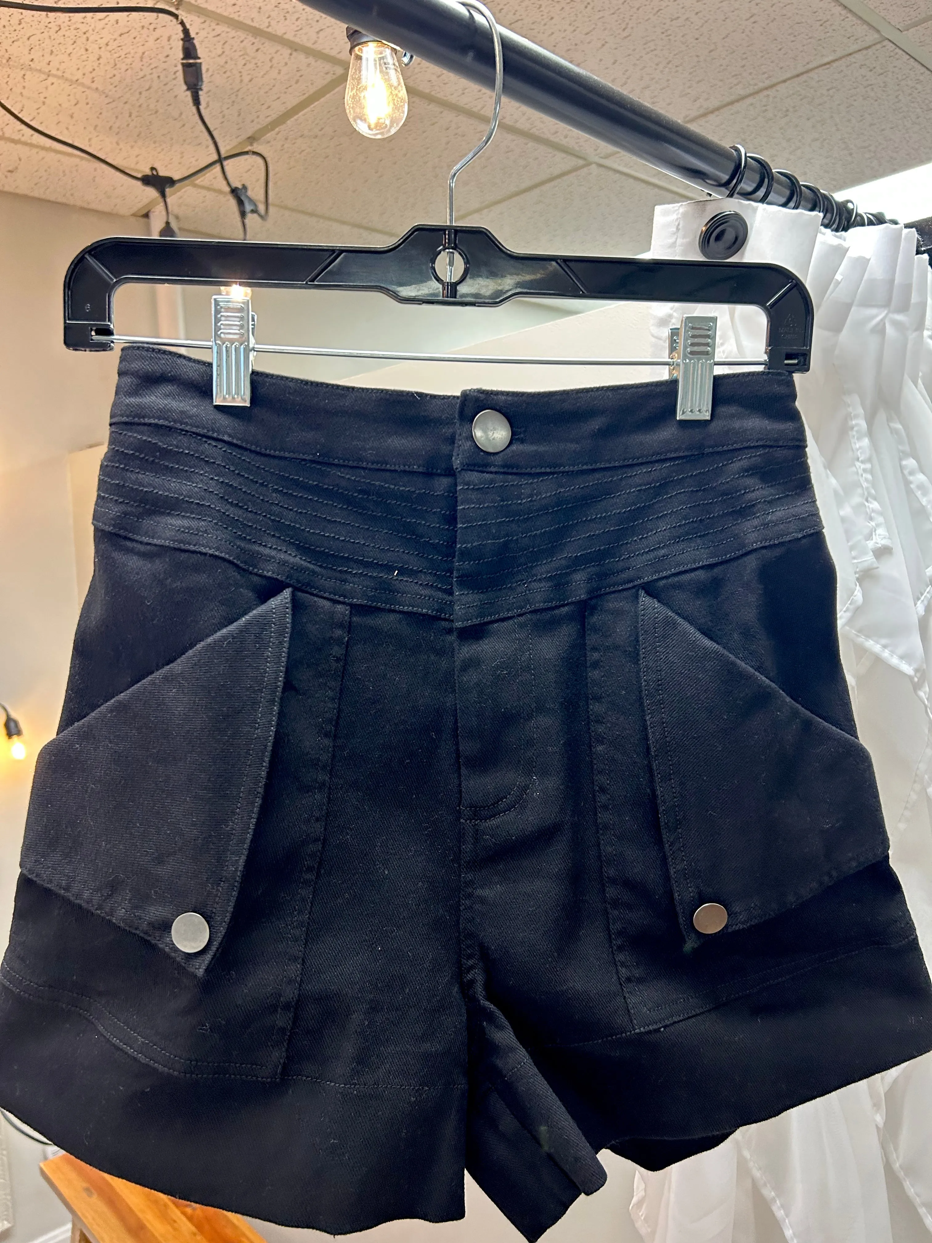 Ladies High Waist Elastic Button Black Shorts