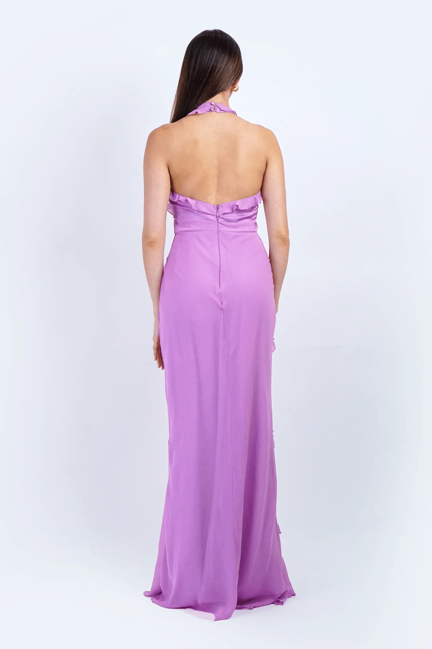 Lavender Ruffle Halter Gown