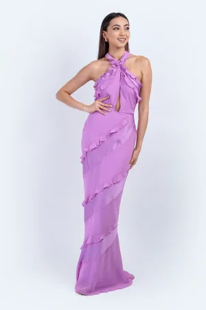Lavender Ruffle Halter Gown