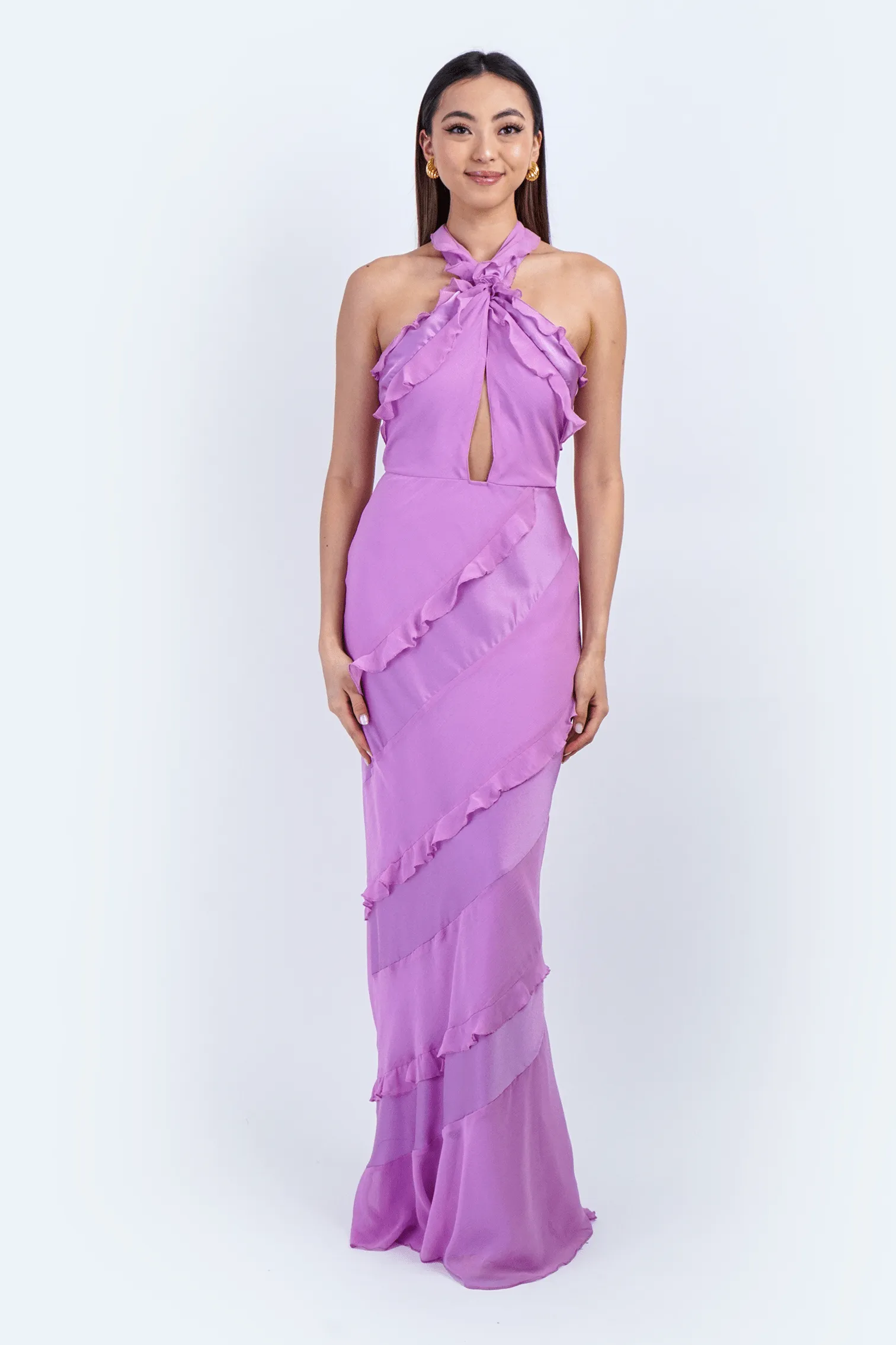 Lavender Ruffle Halter Gown