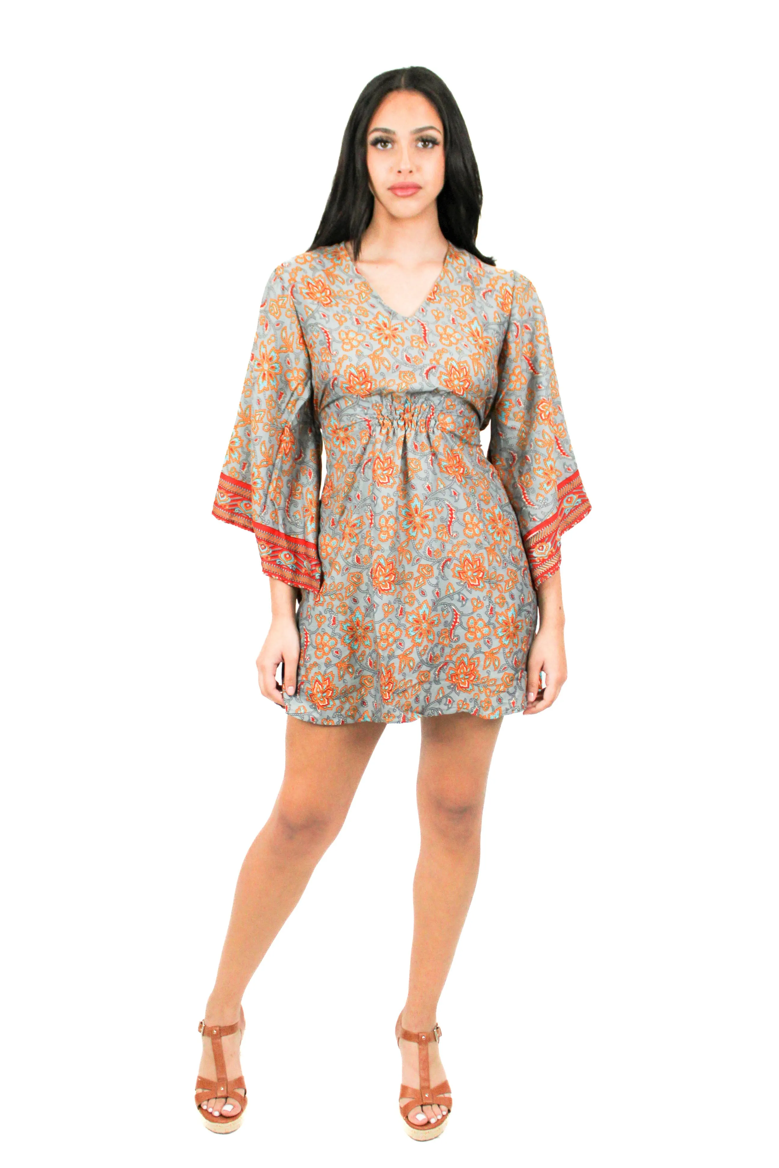 Lazy Daisy smock waist short dress in Red (5004)