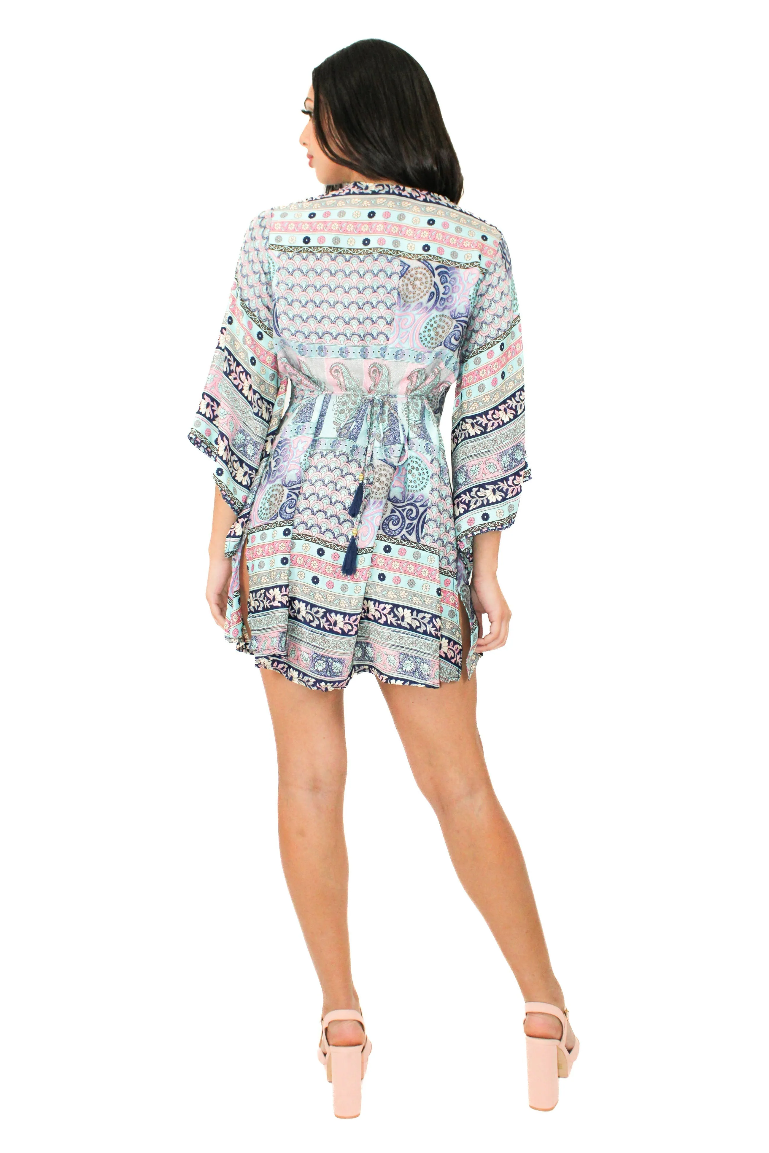 Lazy Daisy smock waist short dress in Turquoise Mix (5004)