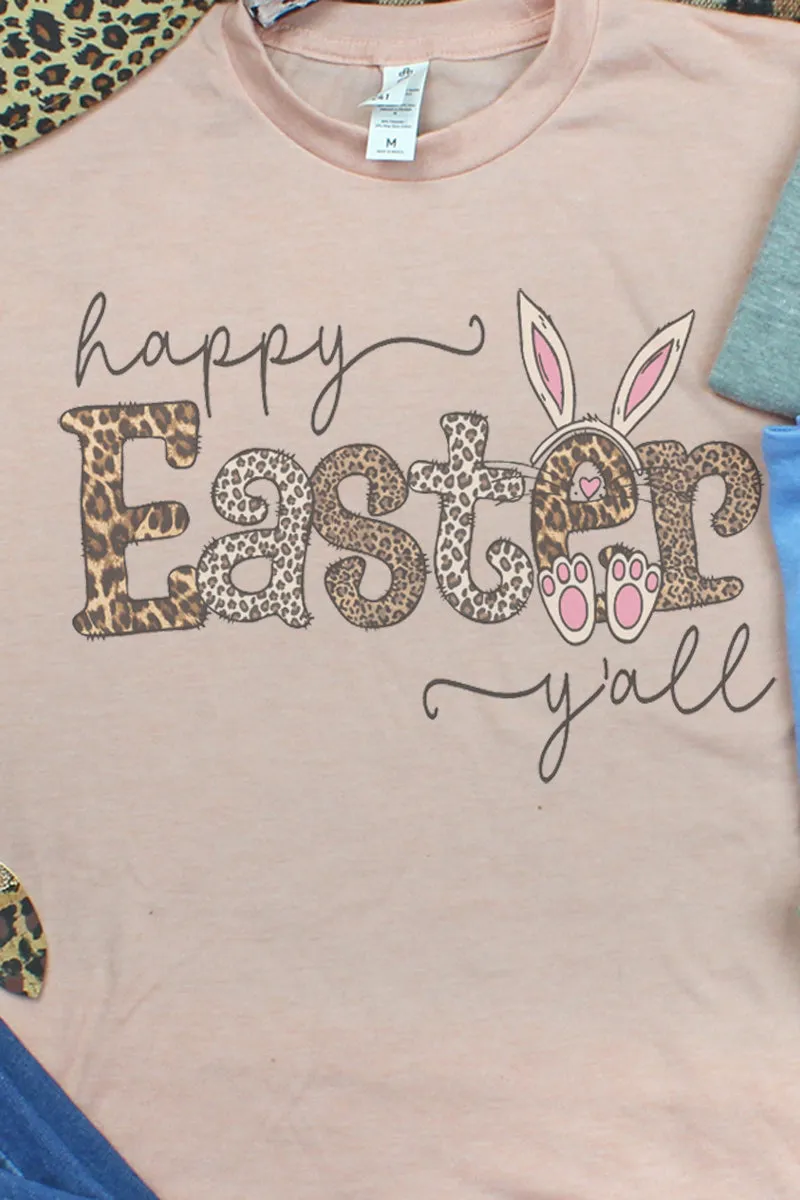 Leopard Happy Easter Y'all Unisex Poly-Rich Blend Tee