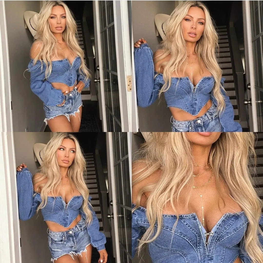 Light Denim Corset Long Sleeve Top