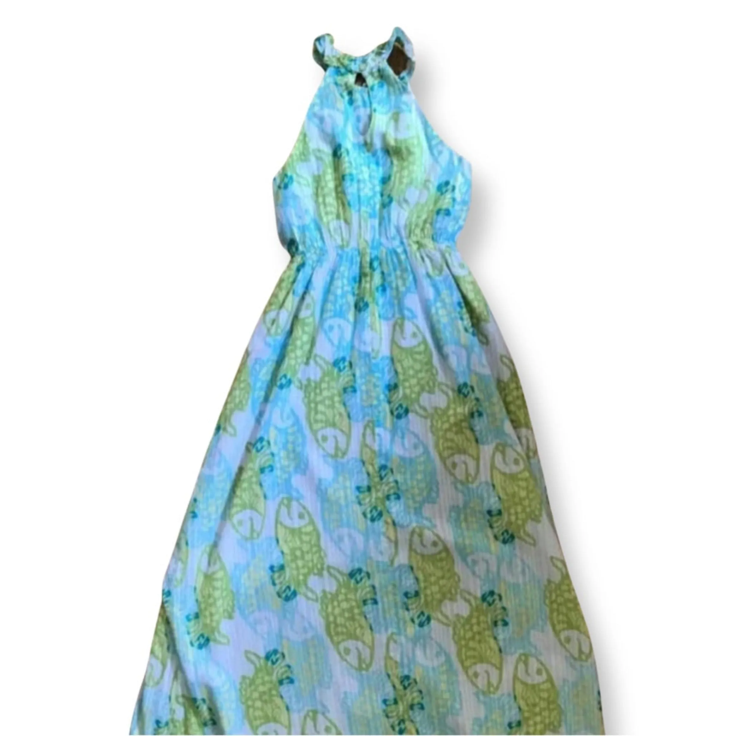 LILLY PULITZER Blue/Green/White Off the Hook Fish Maxi Children's Dress Size 14 Children/ 0 -2 Women's