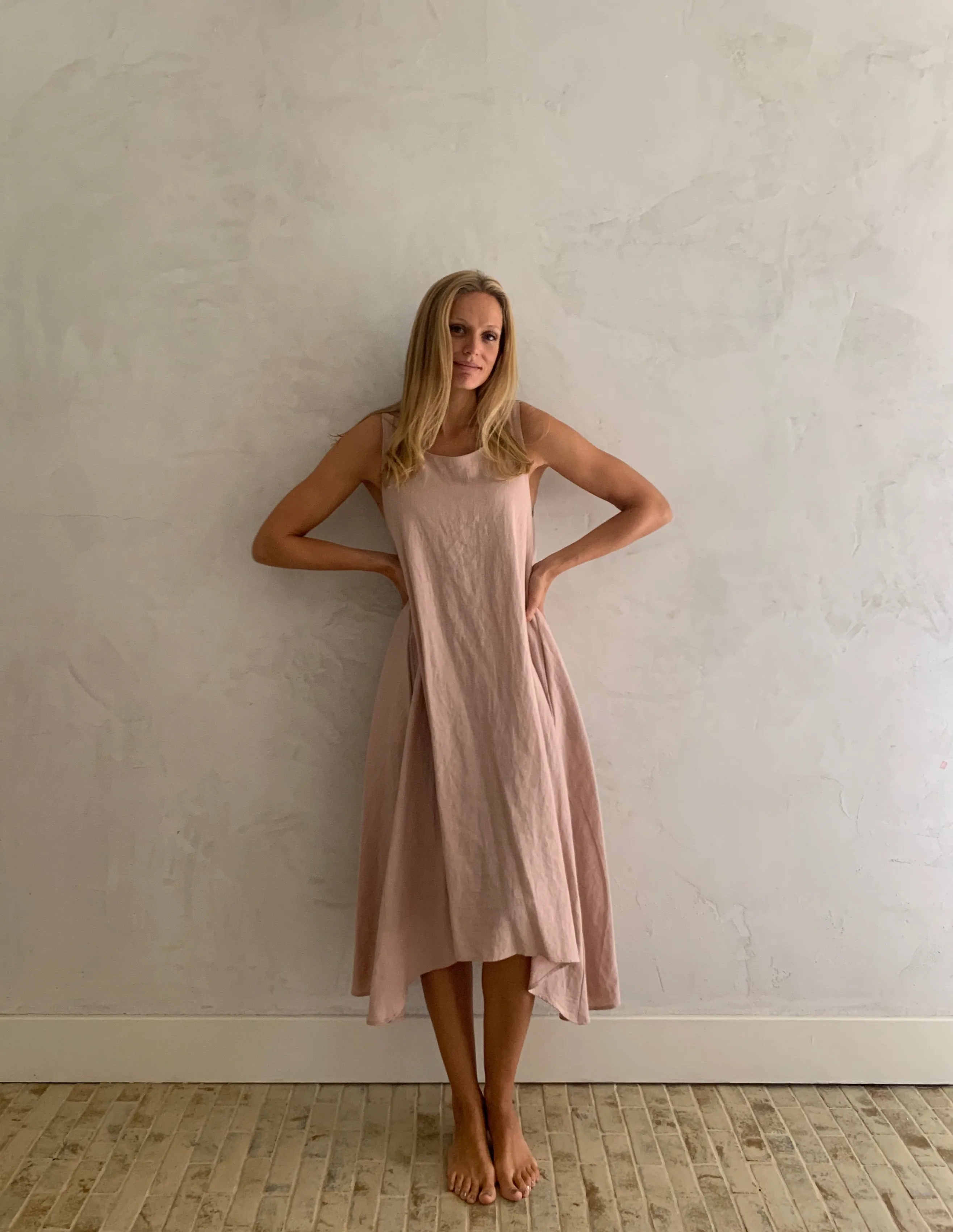 linen sleeveless dress-blush