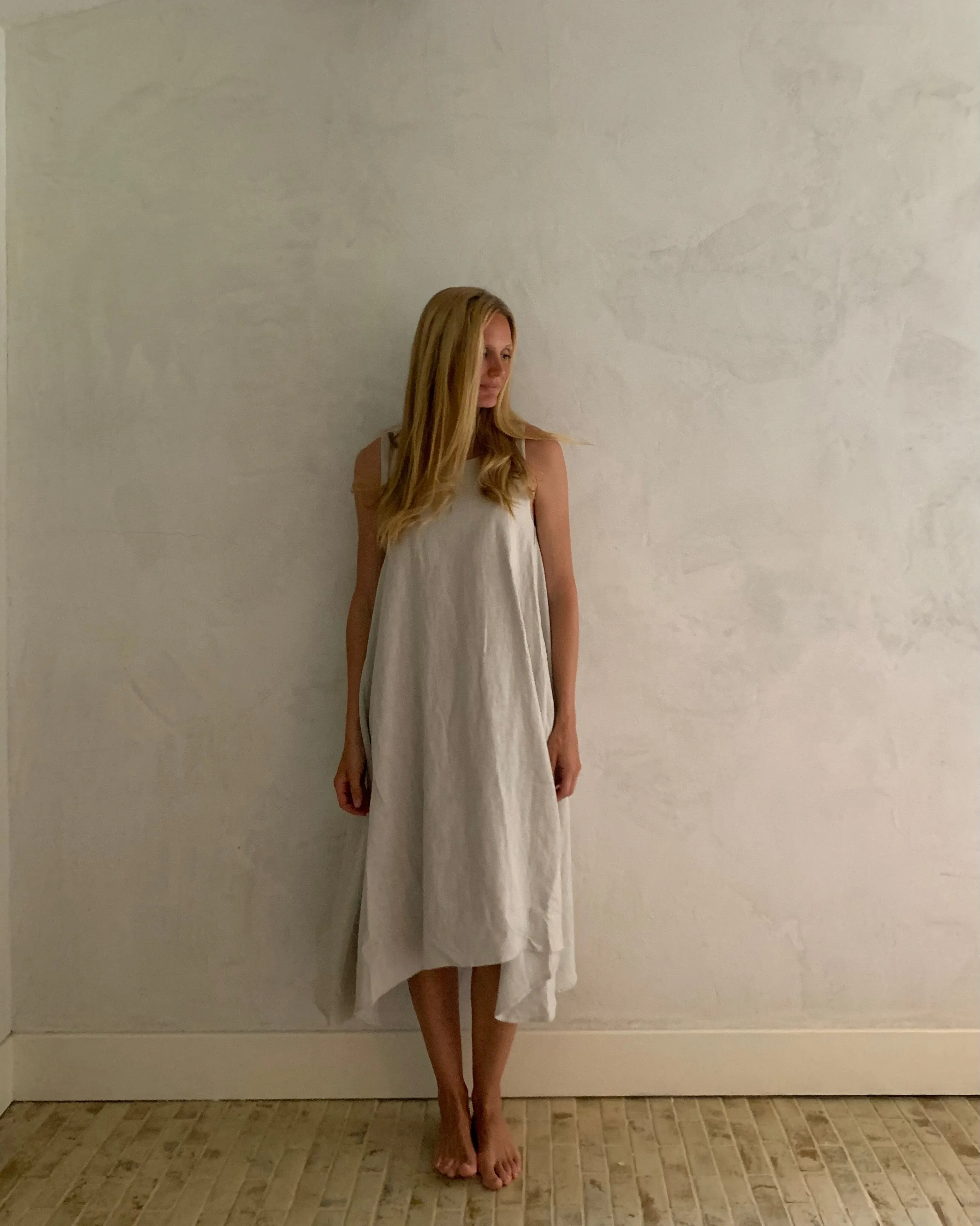 linen sleeveless dress- silver