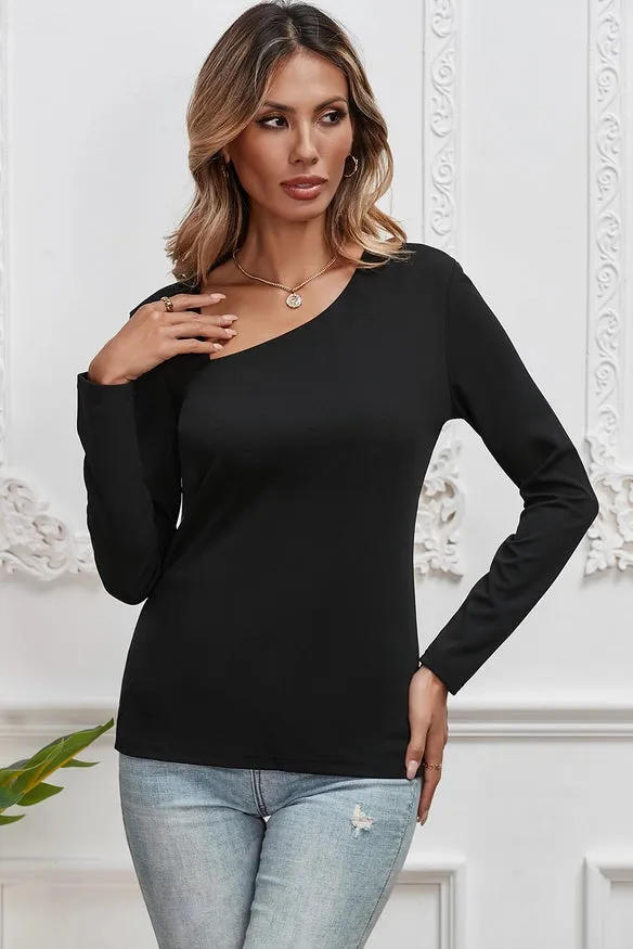 Little Daisy Closet Asymmetric Neckline Slim Fit Top 30% Off Fall Sale!