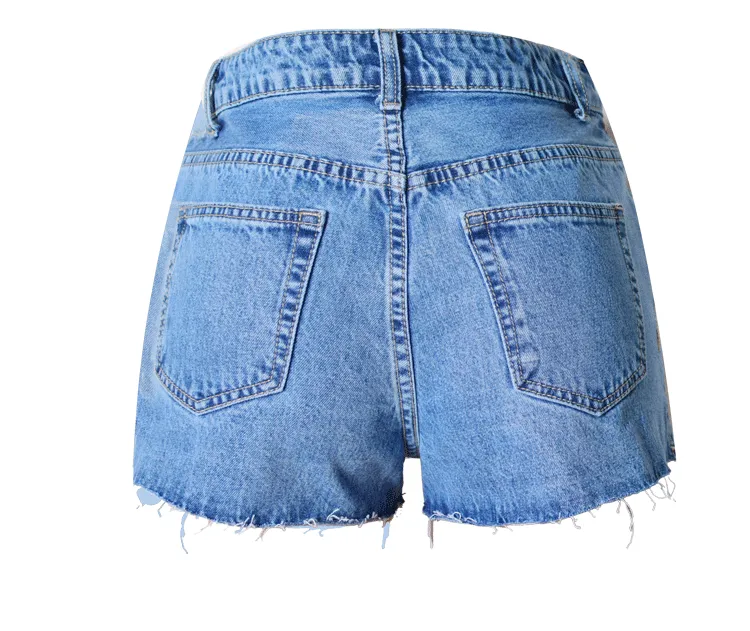 Little Daisy Embroidery Washed Side Slit Denim Shorts