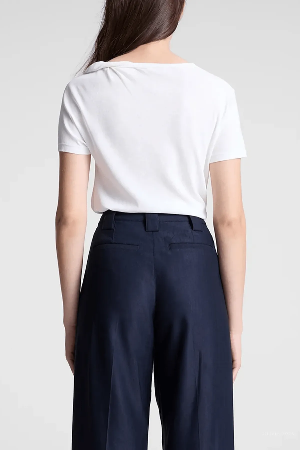 Liz Asymmetric Cotton Crepe Tee in White