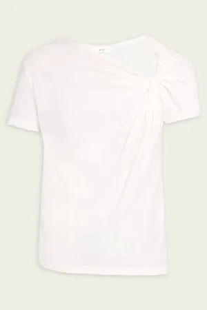 Liz Asymmetric Cotton Crepe Tee in White
