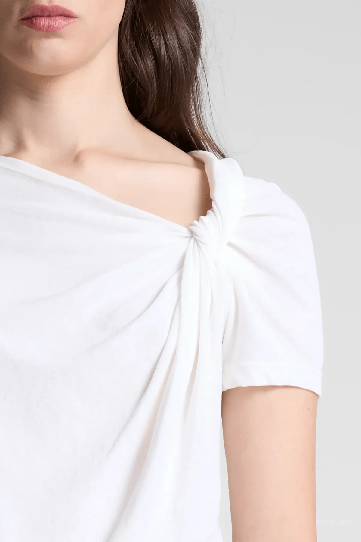 Liz Asymmetric Cotton Crepe Tee in White