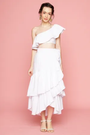 LOLITA Asymmetric Ruffle Crop Top (White)