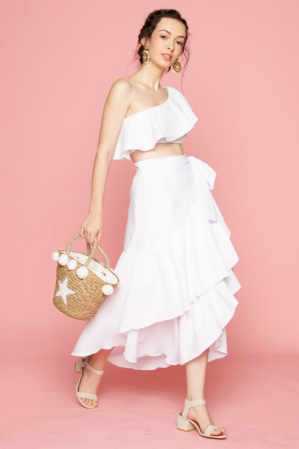 LOLITA Asymmetric Ruffle Crop Top (White)