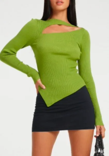 Long Sleeve Ribbed Asymmetric Top