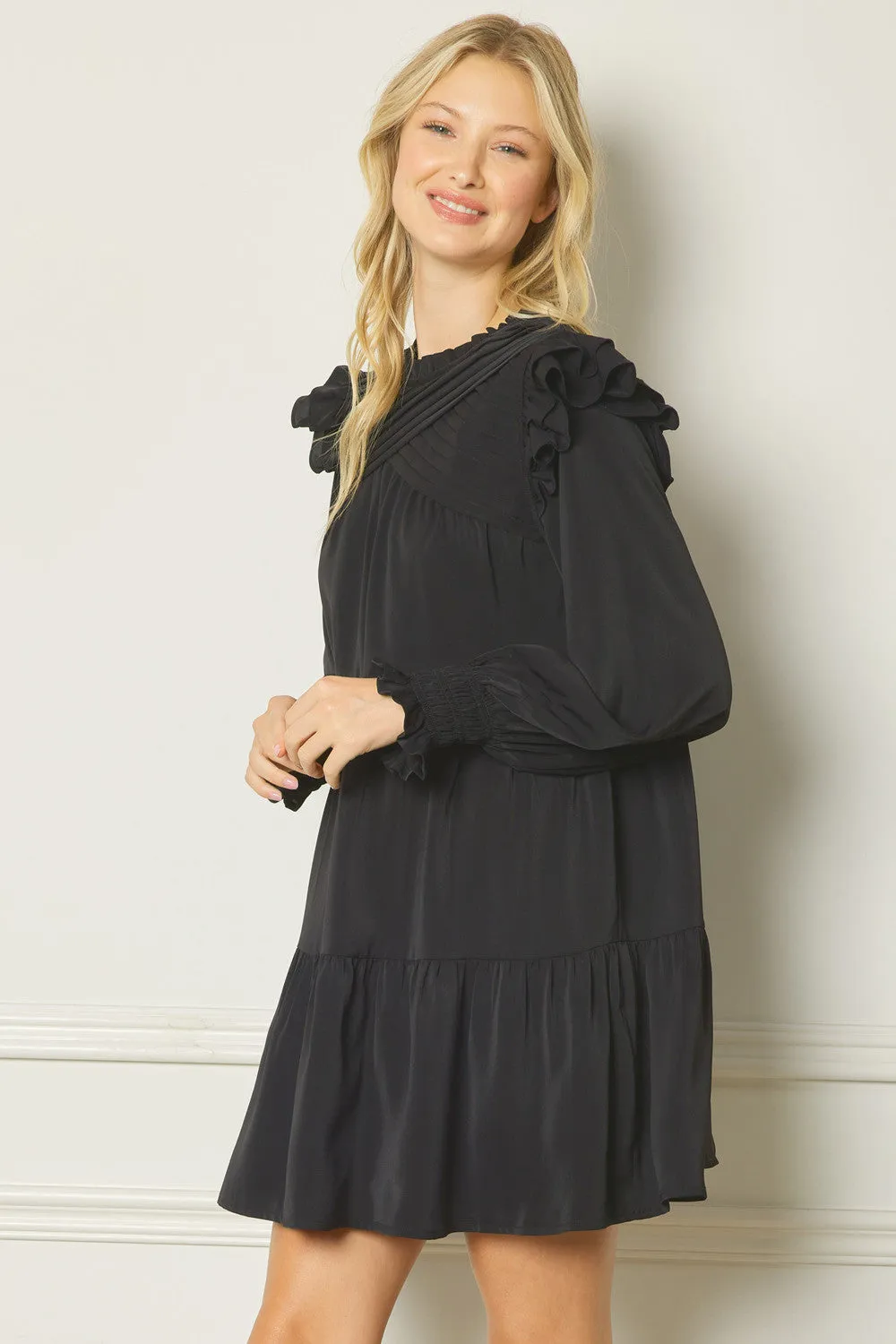 Long sleeve round neck tiered mini dress
