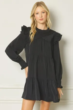 Long sleeve round neck tiered mini dress