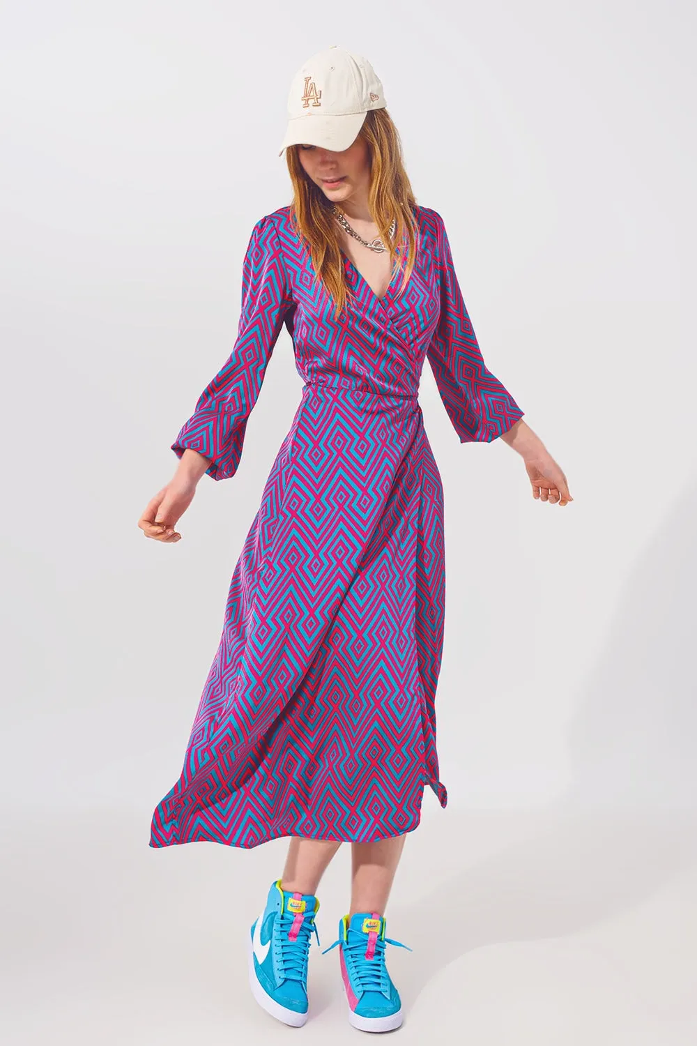 Maxi Wrap Dress in Geo Print