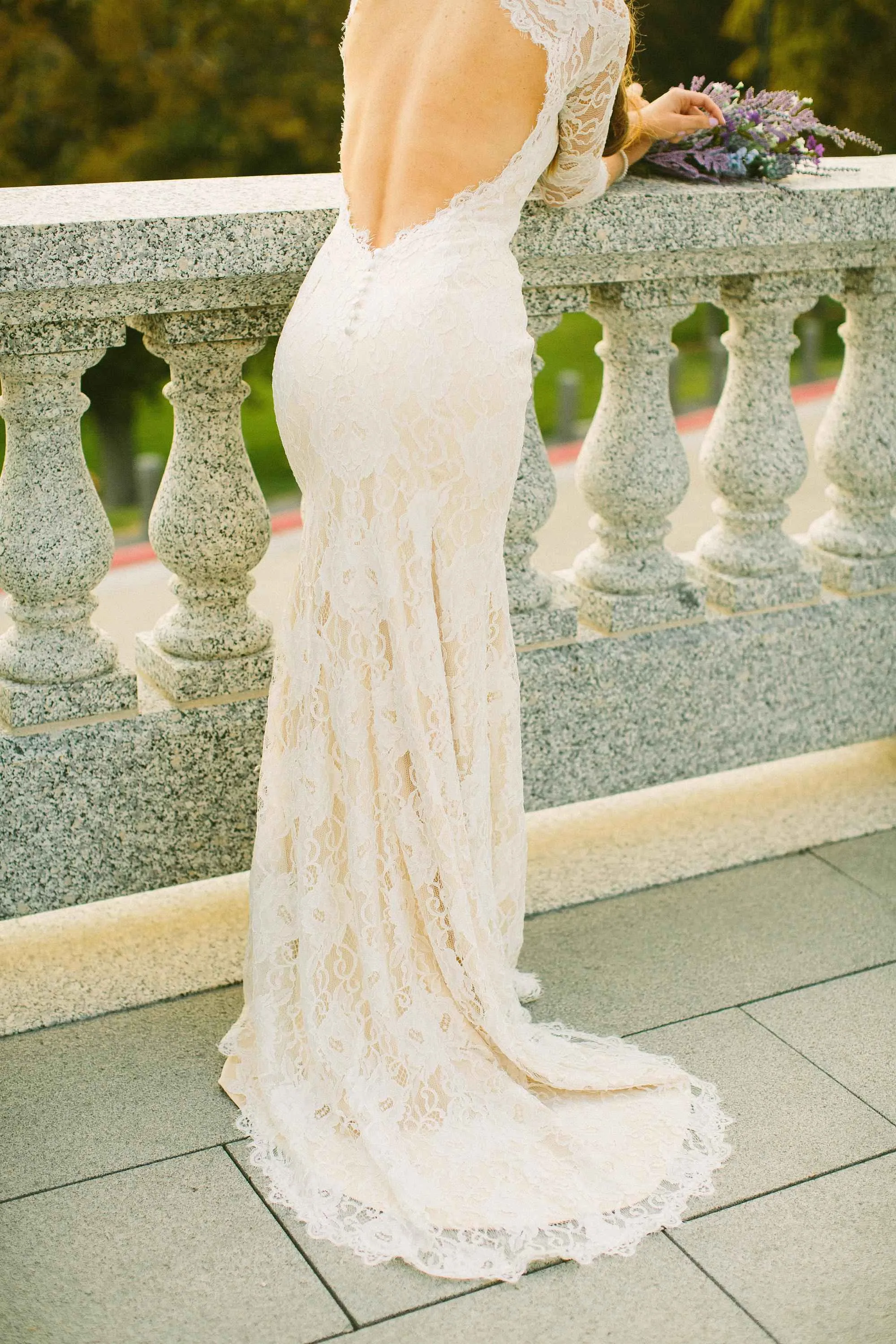 Mermaid Illusion Sleeve Satin Lace Button Zipper Keyhole Wedding Dress-715110