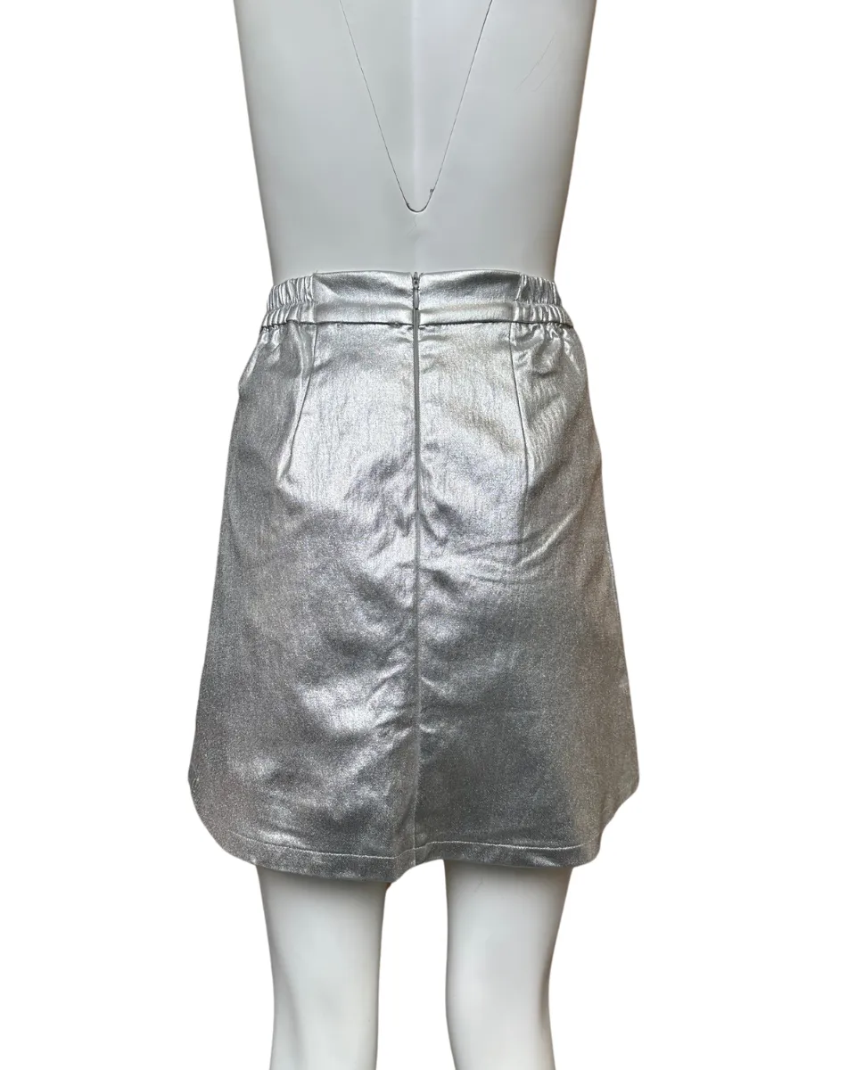 Metallic Stretch Elastic Waist Detail Skort in Silver
