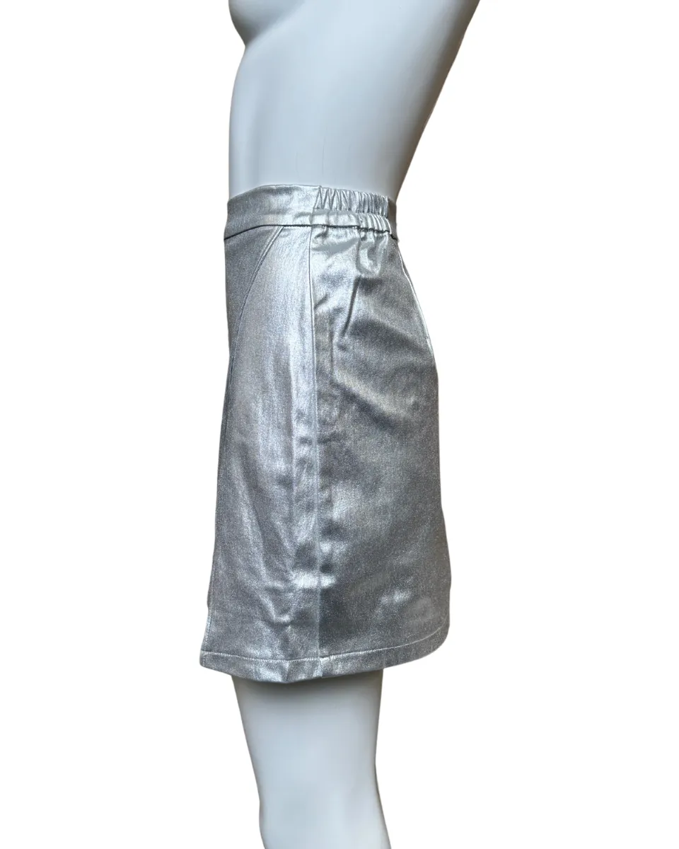 Metallic Stretch Elastic Waist Detail Skort in Silver