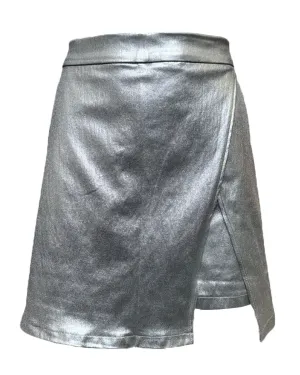 Metallic Stretch Elastic Waist Detail Skort in Silver