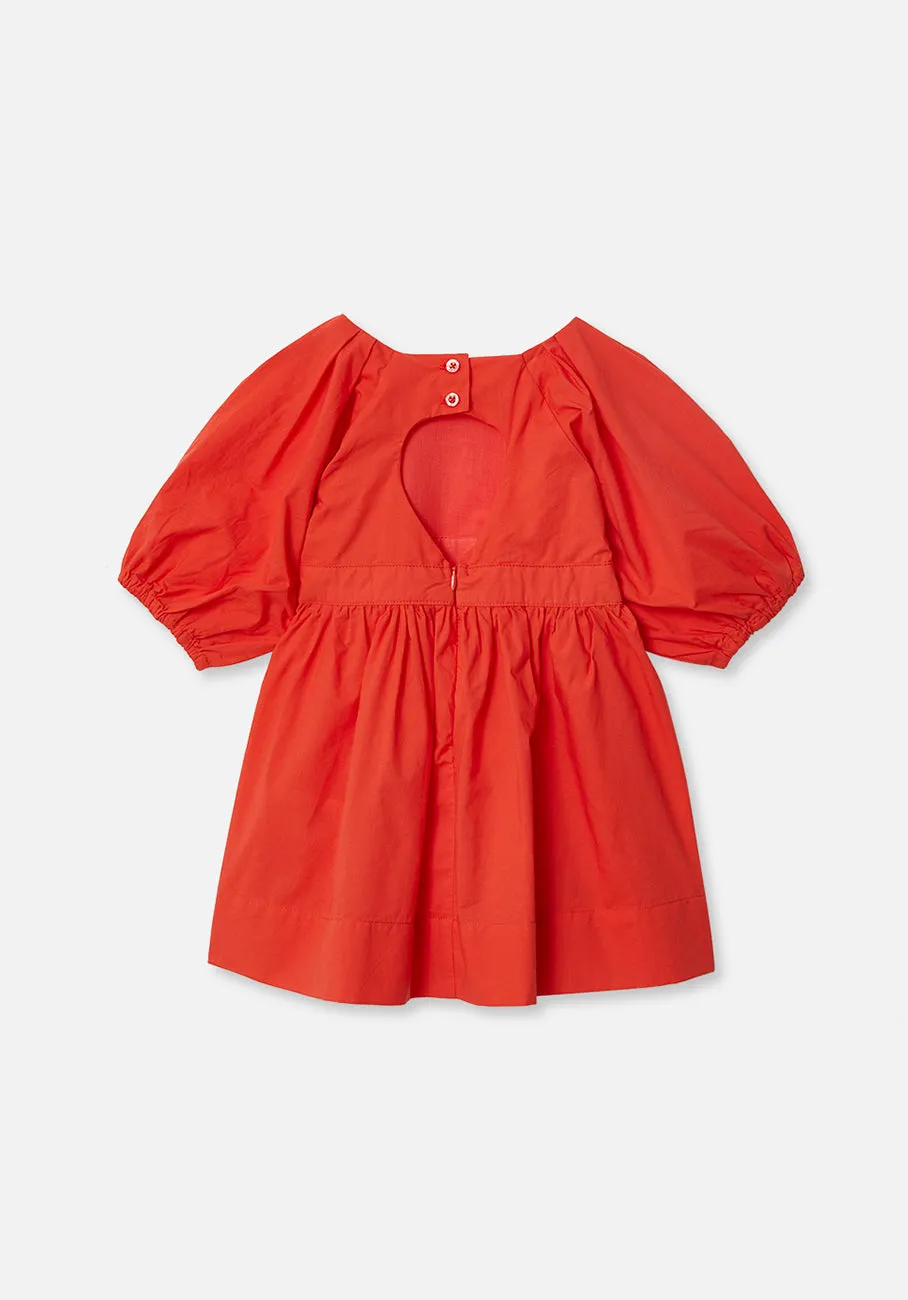 Miann & Co Baby - Keyhole Puff Sleeve Dress - Tomato