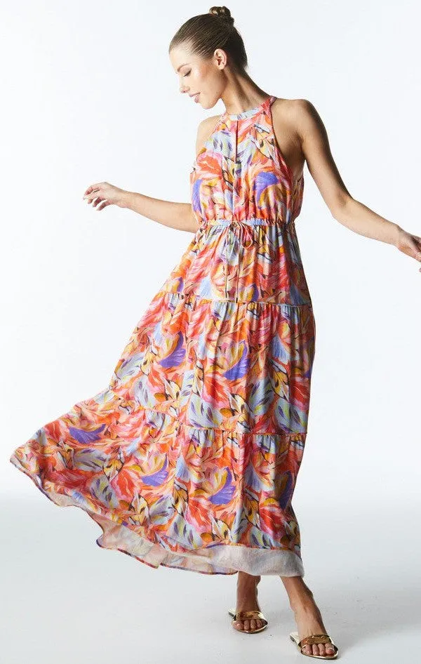 Midsummer Halter Maxi Dress - Sunset Palm