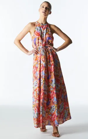 Midsummer Halter Maxi Dress - Sunset Palm