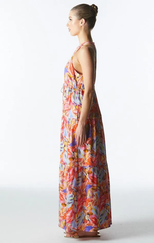 Midsummer Halter Maxi Dress - Sunset Palm