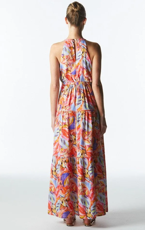 Midsummer Halter Maxi Dress - Sunset Palm
