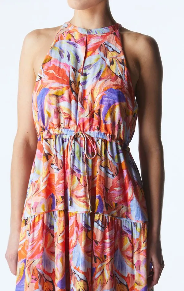 Midsummer Halter Maxi Dress - Sunset Palm