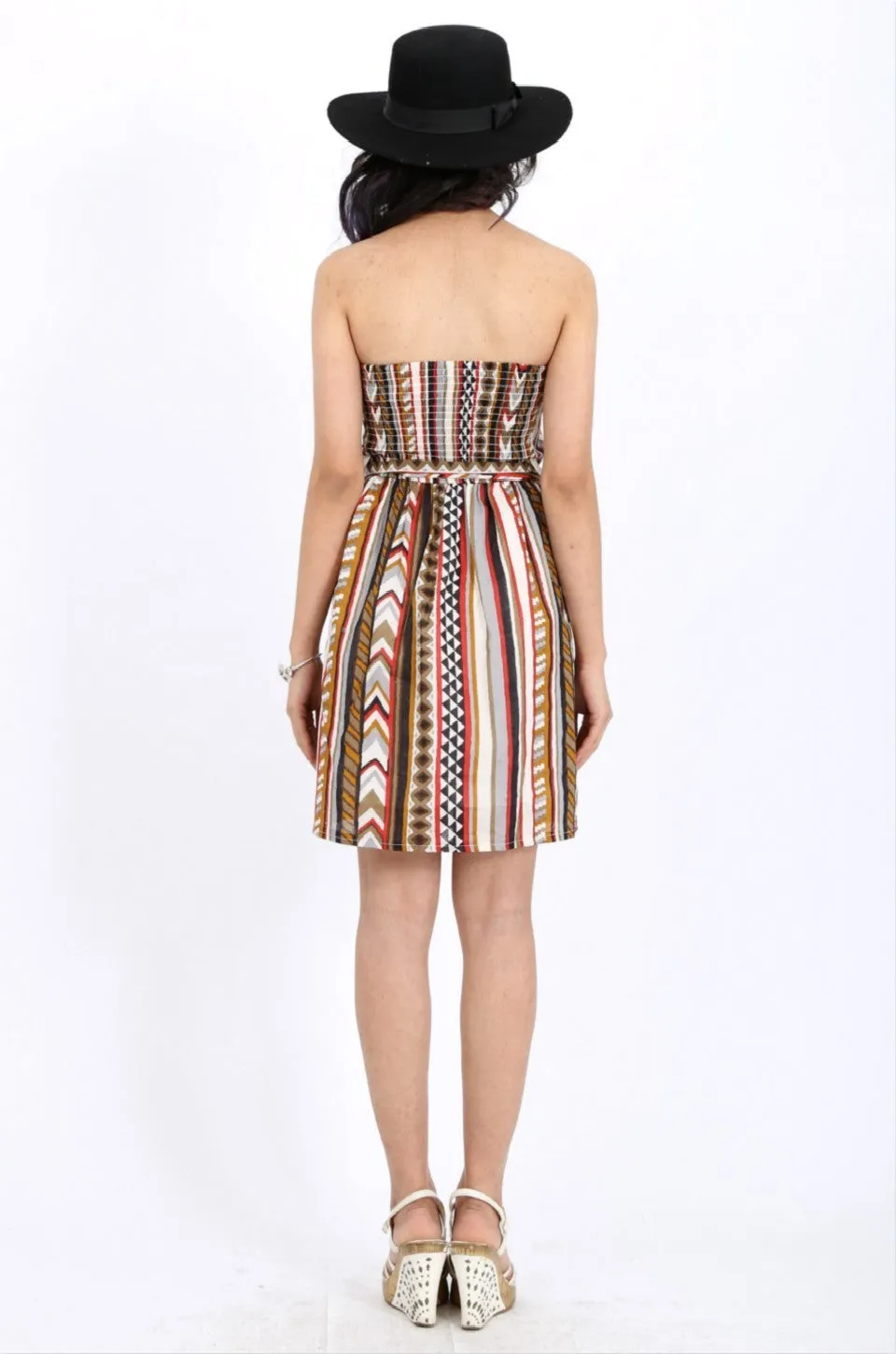 MISS PINKI Bella boobtube stripe print dress in brown