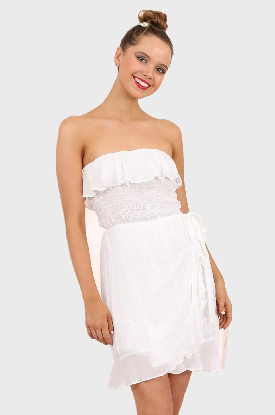MISS PINKI Gabriella ruffle boobtube Dress bandeau mini dress in white
