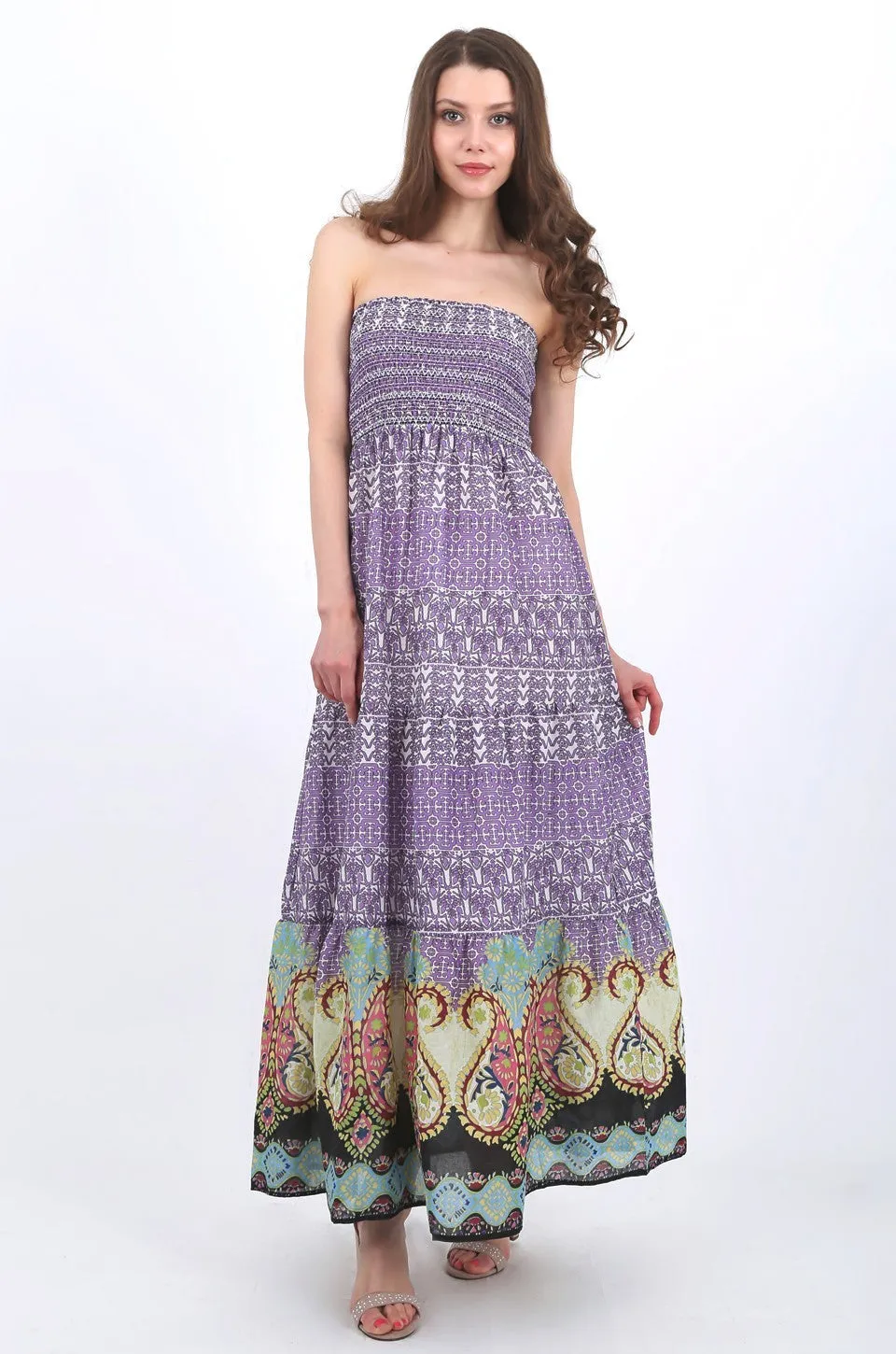 MISS PINKI Scarlett boobtube bandeau strapless Maxi dress in lilac floral