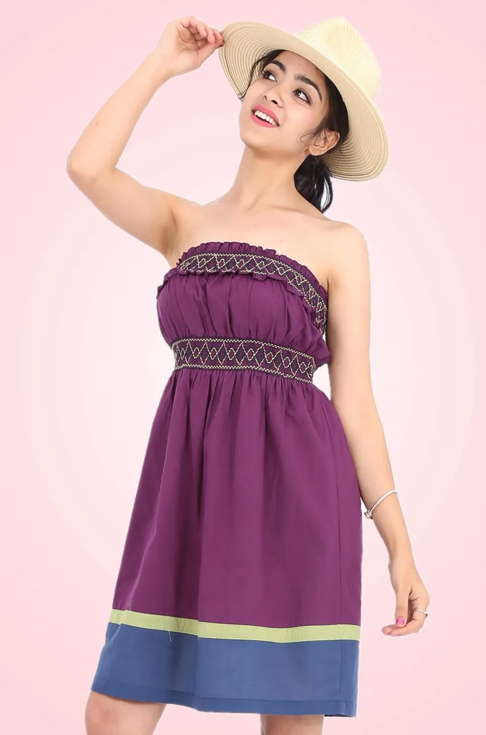 MISS PINKI Stella boob-tube dress in purple Embroidery dress mini dress casual dress summer dress sundress beach dress