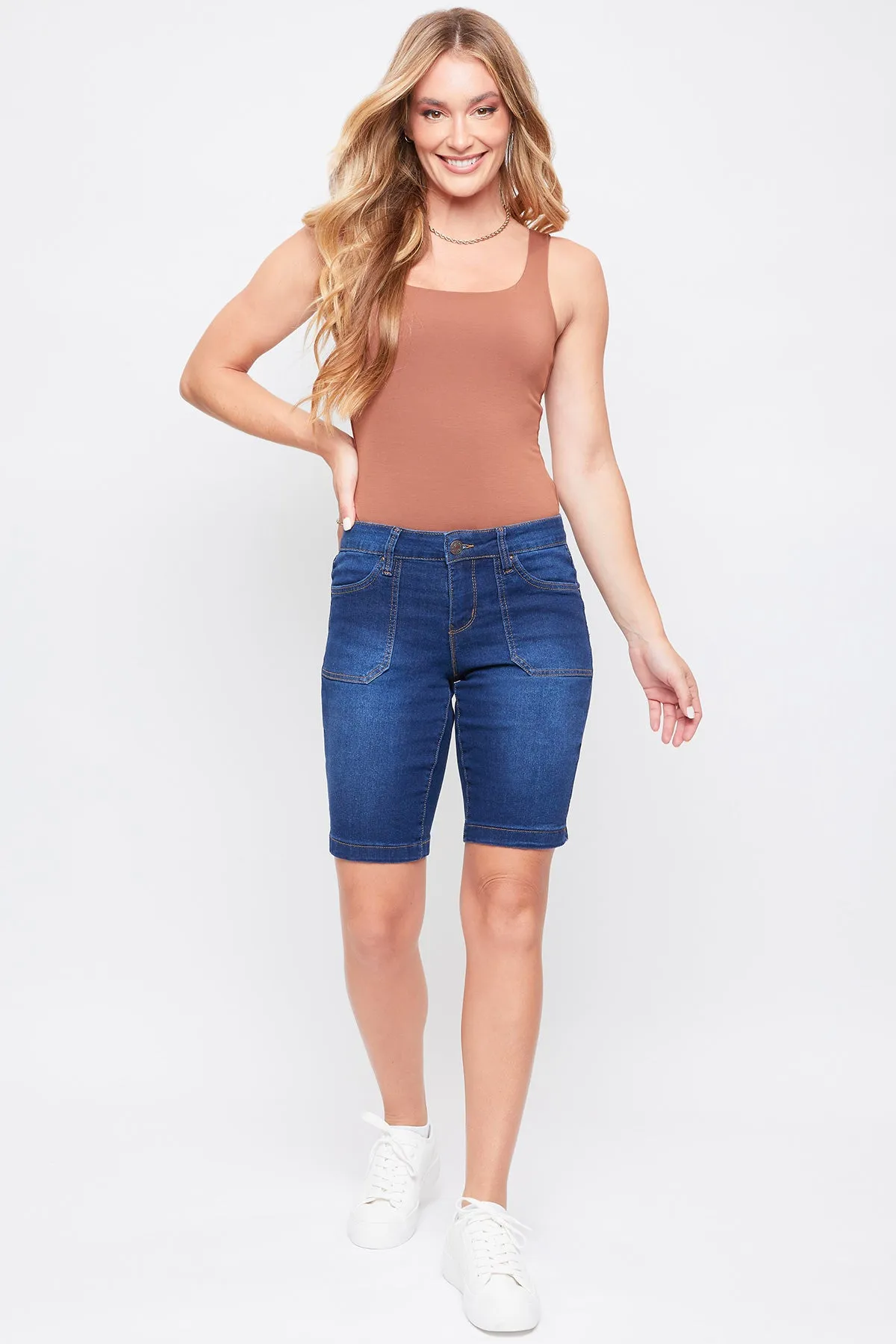 Missy Mid Rise Porkchop Pocket Bermuda Shorts With Side Slit Hem 12 Pack