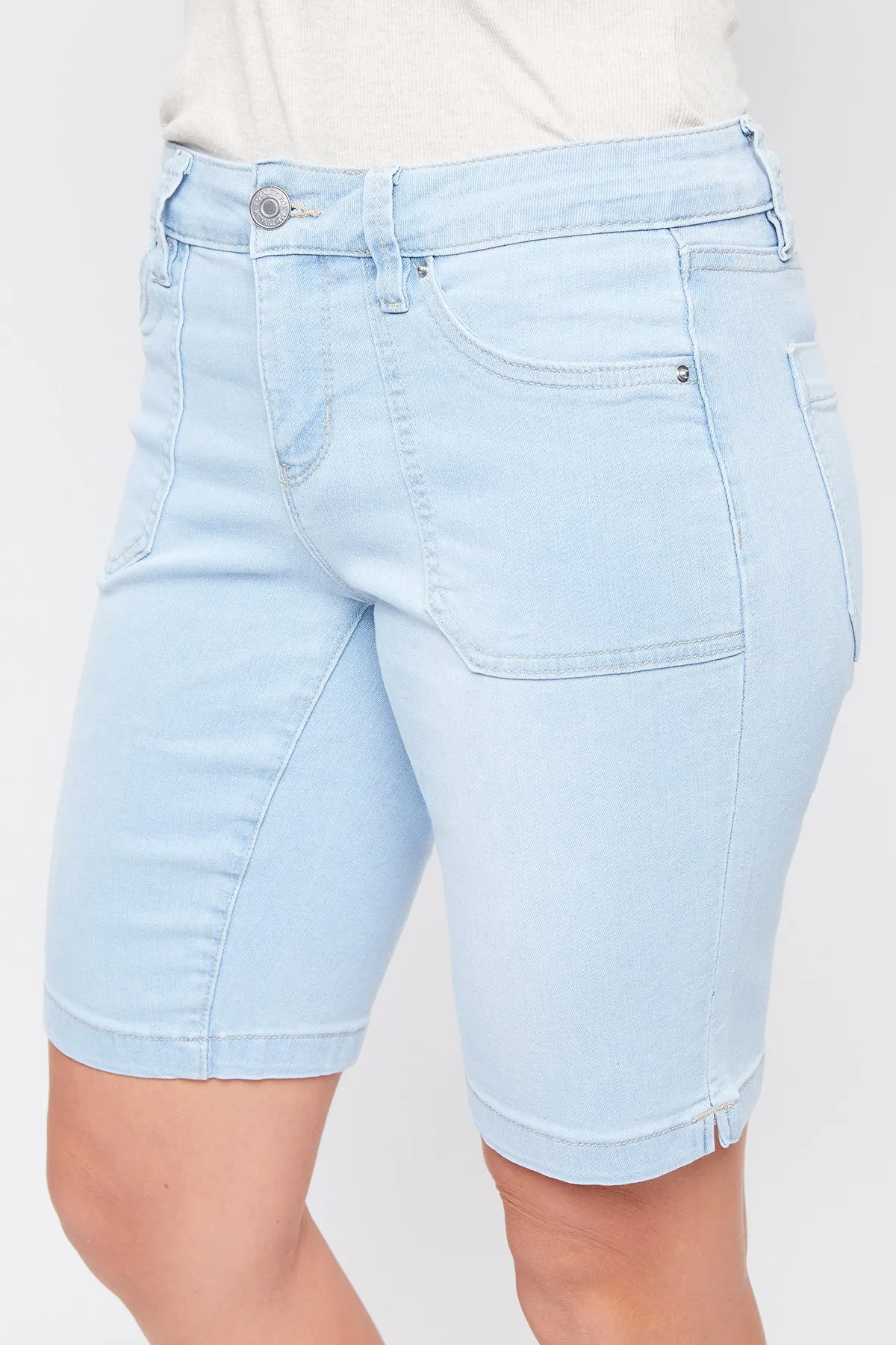 Missy Mid Rise Porkchop Pocket Bermuda Shorts With Side Slit Hem 12 Pack